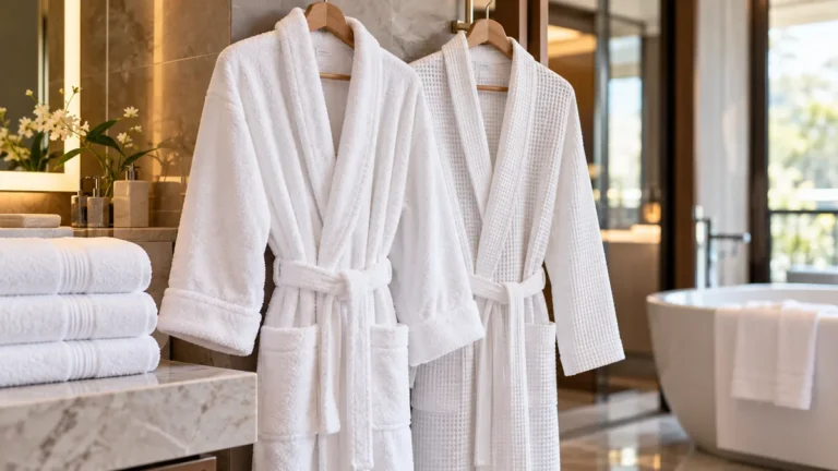Wholesale bathrobes in cotton terry and waffle fabrics for hotels and spas